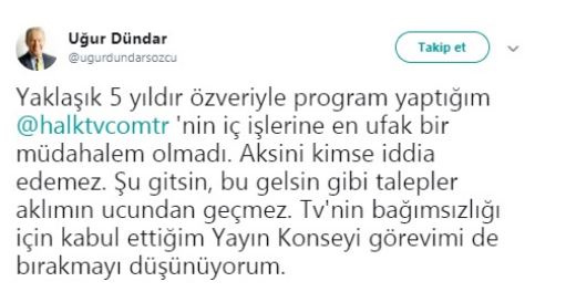 Halk TV'de bir deprem daha; Uğur Dündar'dan flaş açıklama - Resim : 1