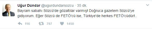Uğur Dündar'dan operasyona sert tepki: Eğer Sözcü FETÖ'cü ise... - Resim : 1