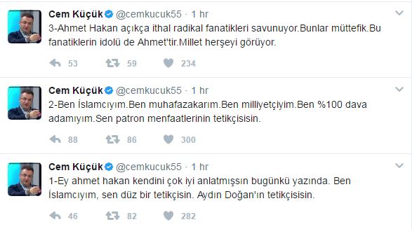 Ahmet Hakan "Tetikçiler yavşaktır" dedi, Cem Küçük'ten jet yanıt geldi: Sen Aydın Doğan'ın tetikçisisin! - Resim : 1