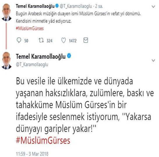 SP lideri Karamollaoğlu'ndan Müslüm Gürses mesajı: Yakarsa dünyayı garipler yakar - Resim : 1