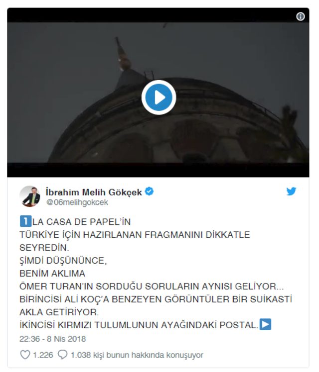 Melih Gökçek'ten La Casa De Papel için bomba iddia: Ali Koç'a suikast, Gezi ve darbe işareti - Resim : 1