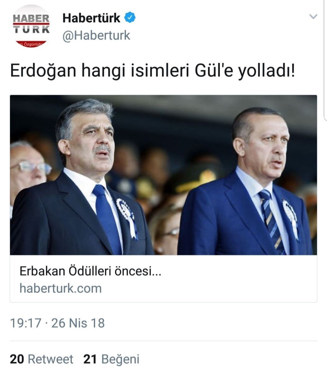 Erdoğan, Gül'e ikna için adam gönderdi mi? Habertürk o haberi apar topar kaldırdı! - Resim : 1