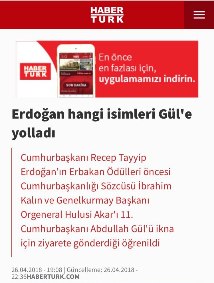 Erdoğan, Gül'e ikna için adam gönderdi mi? Habertürk o haberi apar topar kaldırdı! - Resim : 2