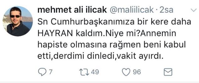 Mehmet Ali Ilıcak, Cumhurbaşkanı Erdoğan'la görüştü! "Annemin yaptıkları yüzünden beni cezalandırmadı" - Resim : 1