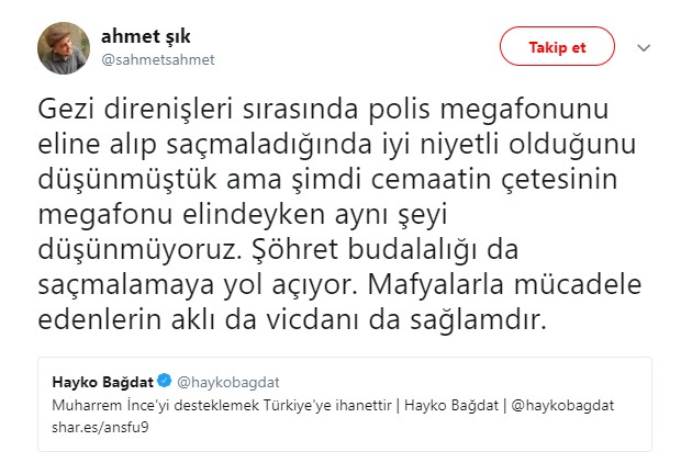 Hayko Bağdat'ın 'Muharrem İnce' yazısı tartışma yarattı! "Elinde cemaat çetesinin megafonu var!" - Resim : 2