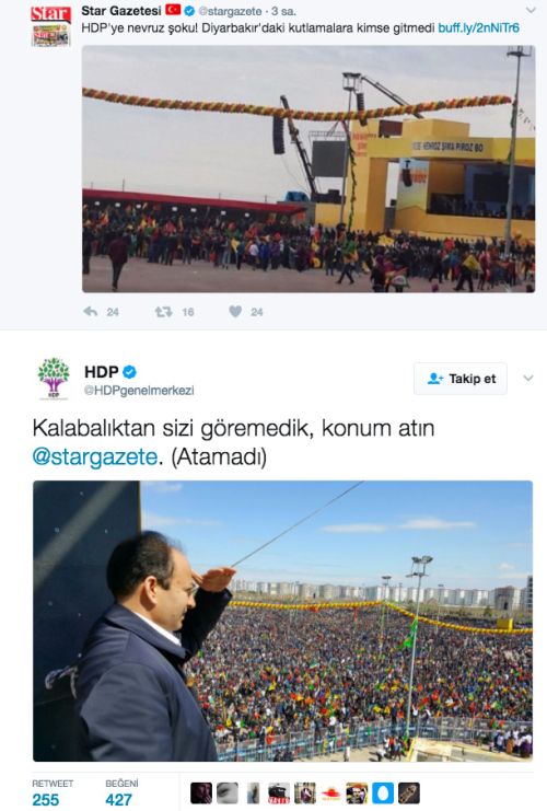 HDP'den Star ve Akşam'a fotoğraflı yanıt: Kalabalıktan sizi göremedik, konum atın! - Resim : 1