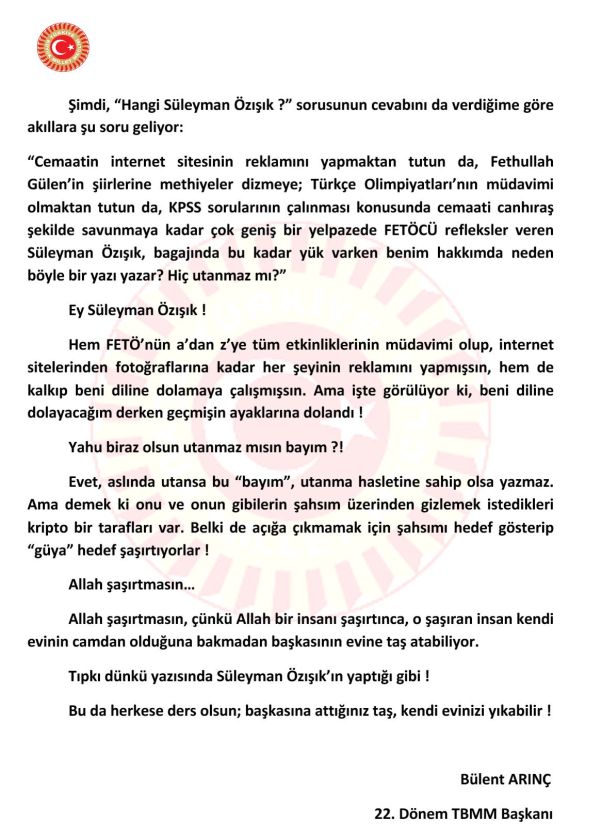 Bülent Arınç, Erdoğan'a yazdığı mektubu yayınladı! Tebrik var, özür yok! - Resim : 6