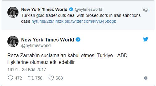 New York Times, Reza Zarrab için Türkçe tweet attı - Resim : 2