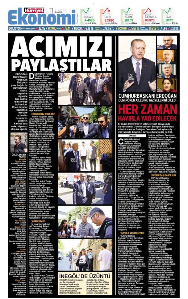 Hürriyet siyah ‘yas' logosuyla çıktı; Demirören'in 5 sayfa ayrılan vefatı nasıl verildi? - Resim : 3