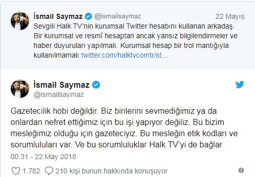 İsmail Saymaz Halk TV'yi eleştirdi, cevap tepe isminden geldi: Rahat ol, biz kardeşiz - Resim : 1