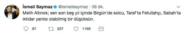 Melih Altınok'un yazısı İsmail Saymaz'ı kızdırdı: Sen bir düşüksün! - Resim : 1
