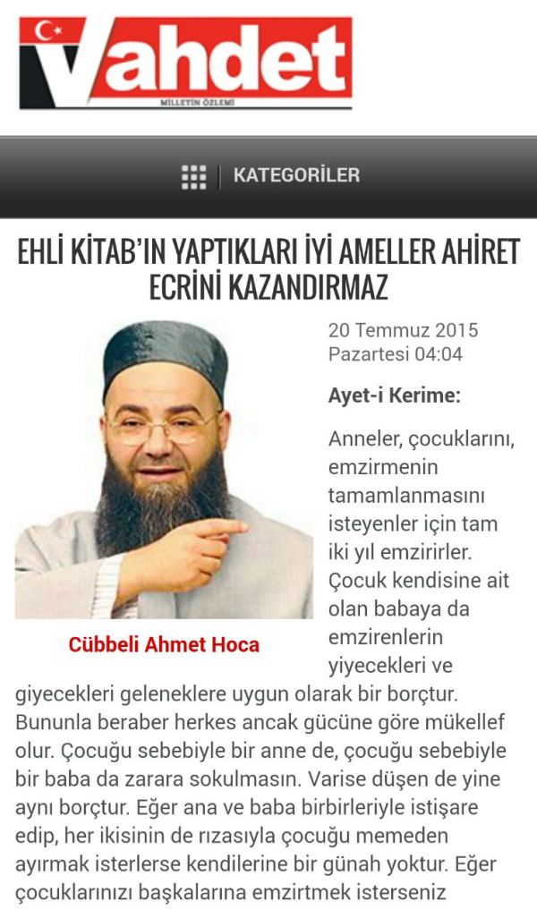 Cübbeli Ahmet Hoca'nın köşe yazısına sabotajı kim yaptı? - Resim : 1