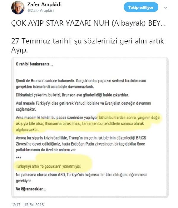 Nuh Albayrak’a bomba Brunson göndermesi: ‘Şu sözlerinizi geri alın artık! Çok ayıp!' (Medyaradar/Özel) - Resim : 1