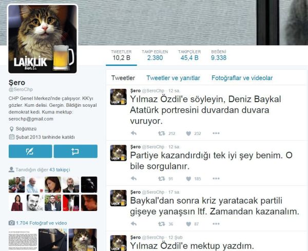 CHP'nin kedisi Şero'dan Baykal'a imalı tweet! - Resim : 1