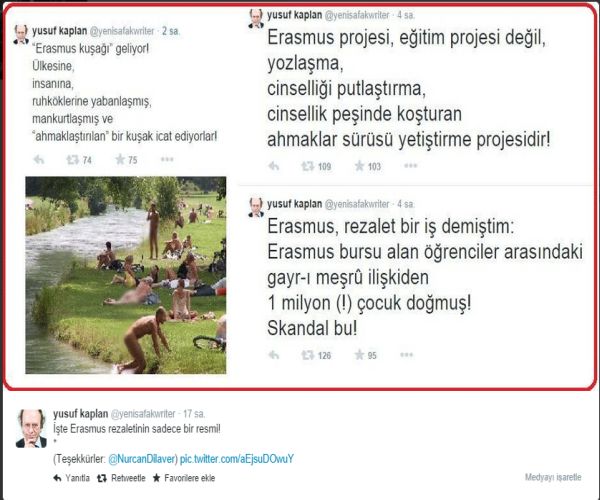 Yeni Şafak yazarından skandal tweetler! Erasmus projesiyle 1 milyon çocuk doğdu! - Resim : 1