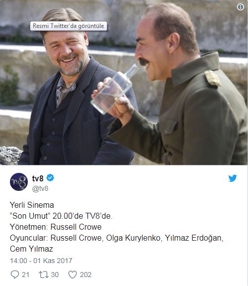 Russell Crowe'dan TV8 paylaşımı! (Medyaradar/Özel) - Resim : 1