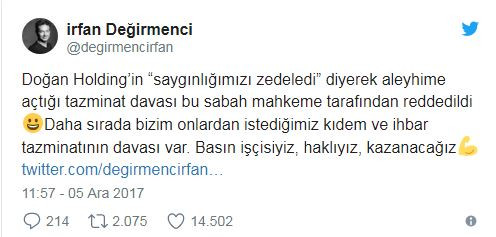 Doğan Grubu'nun İrfan Değirmenci'ye açtığı "saygınlık" davasında karar! - Resim : 1
