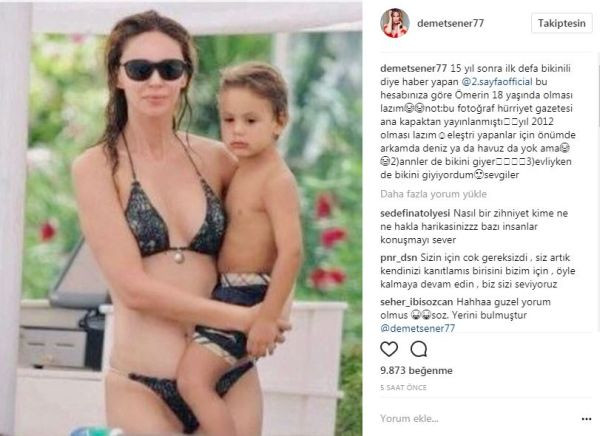 Demet Şener bikinili fotoğraf paylaştı, olay yarattı: Anneler de bikini giyer! - Resim : 1
