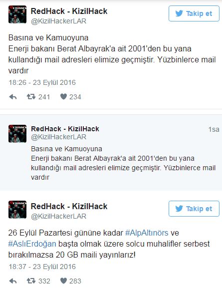 Redhack Berat Albayrak'ın hesabını 'hackledi': ‘Solcu muhalif’ler serbest kalmazsa yayınlayacağız' - Resim : 2