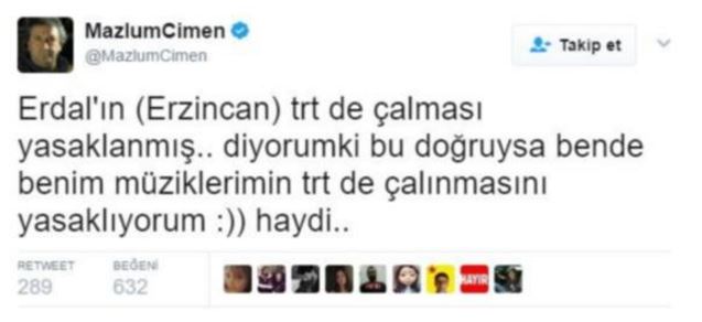 Mazlum Çimen'den TRT'ye misilleme: Ben de müziklerimin TRT'de çalınmasını yasaklıyorum! - Resim : 1