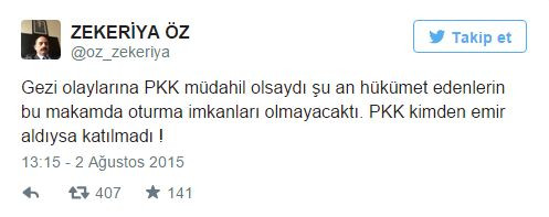 Zekeriya Öz'den ilginç PKK tweet'i! - Resim : 1