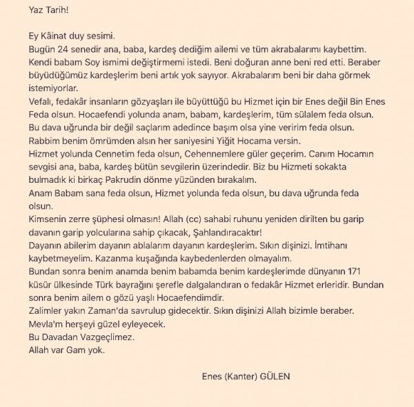 Enes Kanter soyadını Gülen yaptı: Hocaefendi yolunda anam, babam feda olsun - Resim : 1