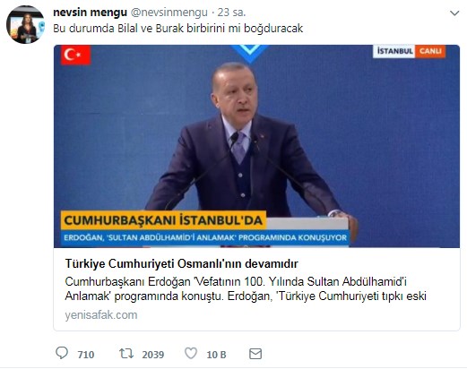 Nevşin Mengü’den Erdoğan'ı kızdıracak paylaşım! "Bu durumda Bilal ve Burak..." - Resim : 1