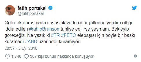 Fatih Portakal'dan bomba Rahip Brunson tweeti! "Tahliye edilirse..." - Resim : 1