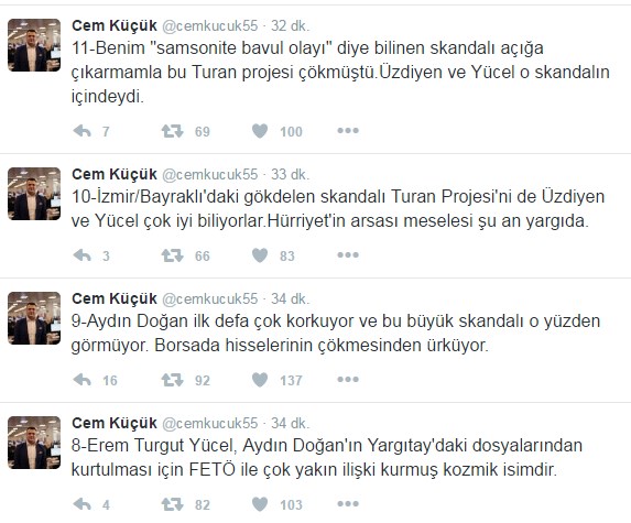 Cem Küçük'ten 'gözbebekleri' gözaltına alınan Aydın Doğan'a: Yolun sonu görünüyor! - Resim : 1