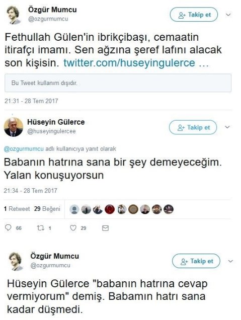 Özgür Mumcu ile Hüseyin Gülerce Twitter'dan kapıştı: Babamın hatrı sana kadar düşmedi! - Resim : 1