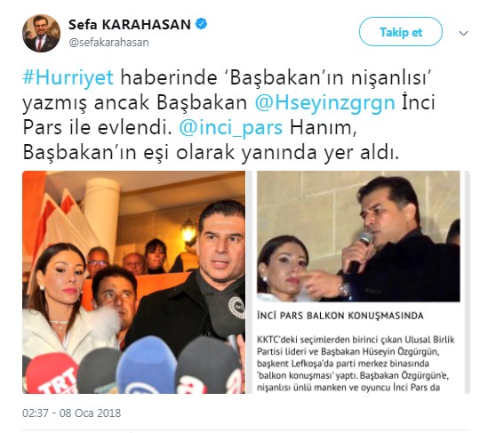 Kıbrıslı gazeteci Hürriyet'i düzeltti, First Lady retweet etti! (Medyaradar/Özel) - Resim : 1