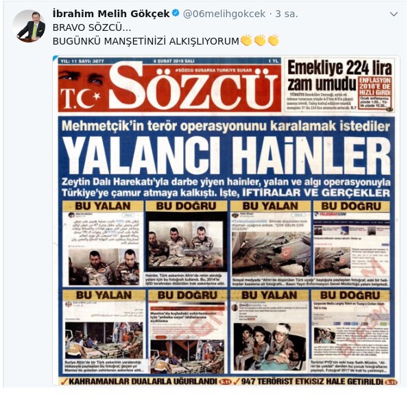 Melih Gökçek'ten Sözcü gazetesine alkış! - Resim : 1