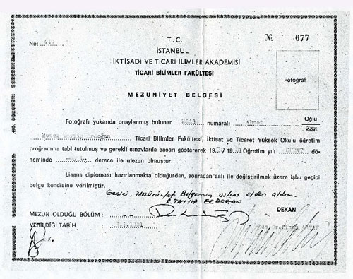 İşte Başbakan Erdoğan'ın merak edilen diploması - Resim : 1