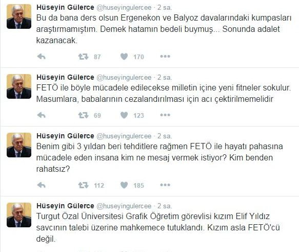 Kızı ‘FETÖ’den tutuklandı, Hüseyin Gülerce Twitter'dan patladı: Kim benden rahatsız? - Resim : 1