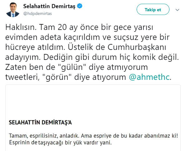 Demirtaş'tan Ahmet Hakan'a yanıt: "Gülün" diye atmıyorum tweetleri... - Resim : 1